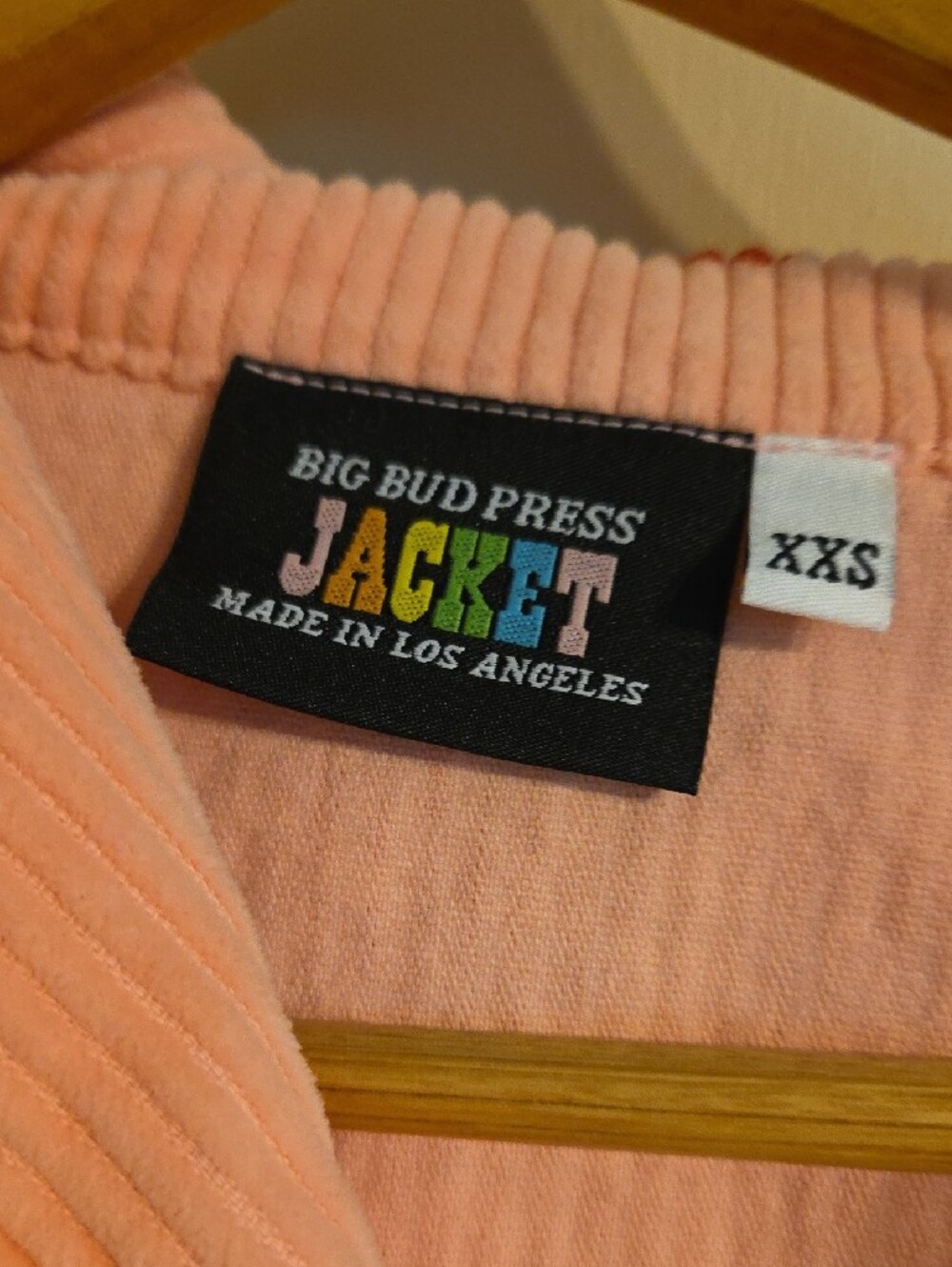Big Bud Press Pink Corduroy Sailor Jacket with Hand Stamped Red Strawberry Print - Picture 2 of 6